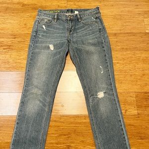 J. Crew medium wash distressed Matchstick jeans. Size Women's 28"
